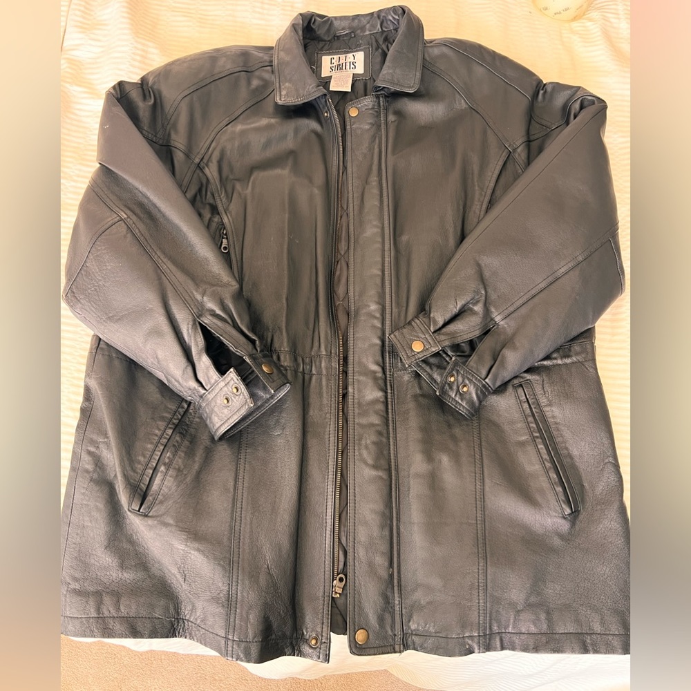 Vtg City Streets 11935 Genuine Leather Moto Quilted Jacket Zip Snap Closure XL